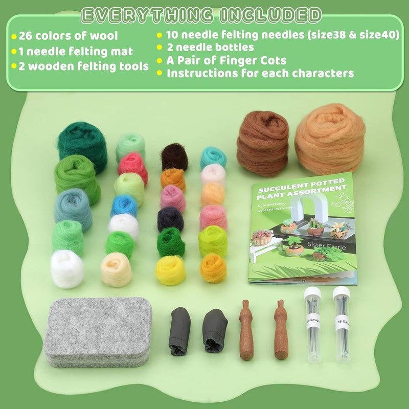Yizzvb Needle Felting Kit, 6 Pcs Succulent Felting Kit for Beginner, Felting Kit, Needle Felting Tools Including Wool Roving, Foam Mat, Felting Needles and Instructions for DIY Felting Starters - Image 3